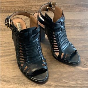 Halogen Leather Block Peep Toe Booties